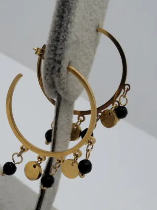 Pendientes Aro Dorados con piedras Negras