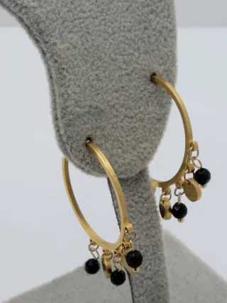 Pendientes Aro Dorados con piedras Negras