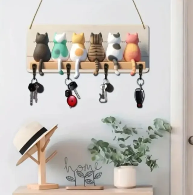 Colgador de llaves con gatos decorativos