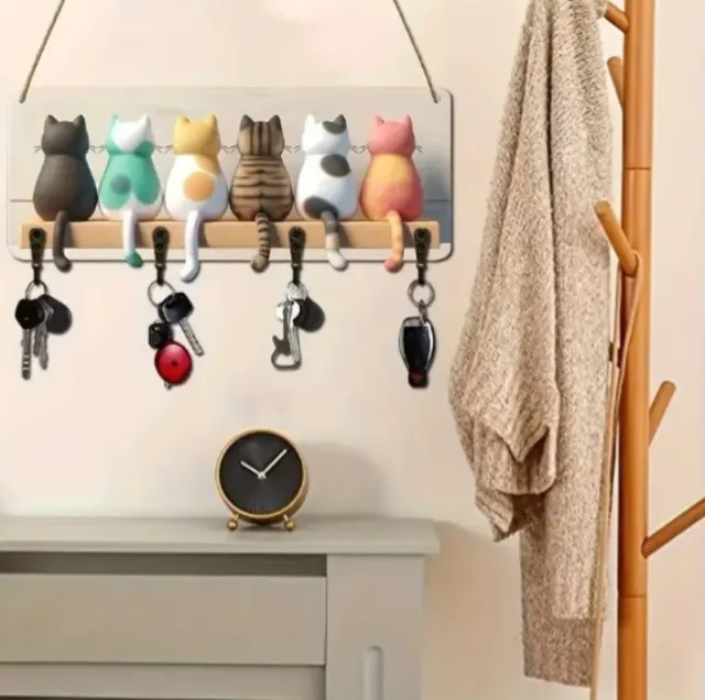 Colgador de llaves con gatos decorativos