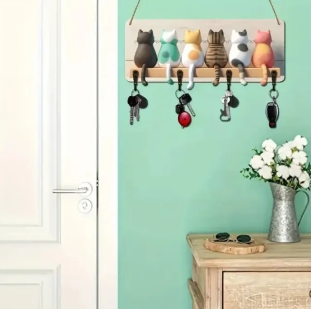 Colgador de llaves con gatos decorativos