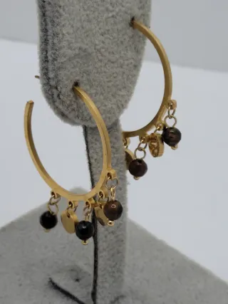 Pendientes Ojo de Tigre y Corazón Dorados