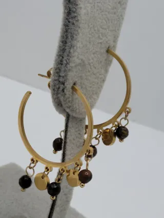 Pendientes Ojo de Tigre y Corazón Dorados