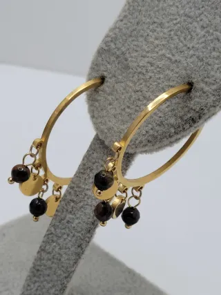 Pendientes Ojo de Tigre y Corazón Dorados