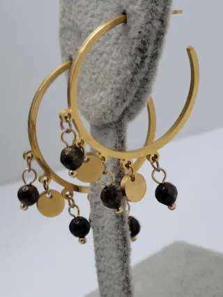 Pendientes Ojo de Tigre y Corazón Dorados