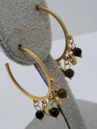 Pendientes Ojo de Tigre y Corazón Dorados