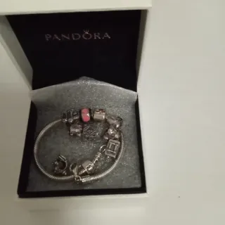 Pulsera Pandora Plata y Abalorios Rosa