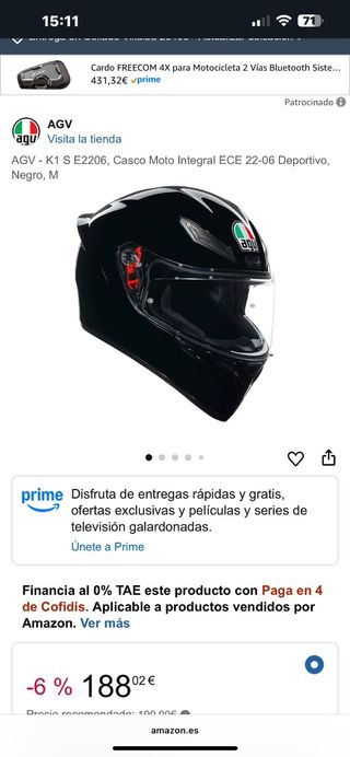 Casco Moto AGV K1 Negro talla S