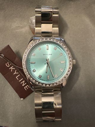 Reloj SKYLINE Plata y Turquesa con Cristales