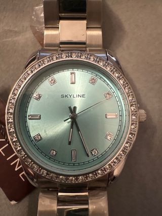 Reloj SKYLINE Plata y Turquesa con Cristales