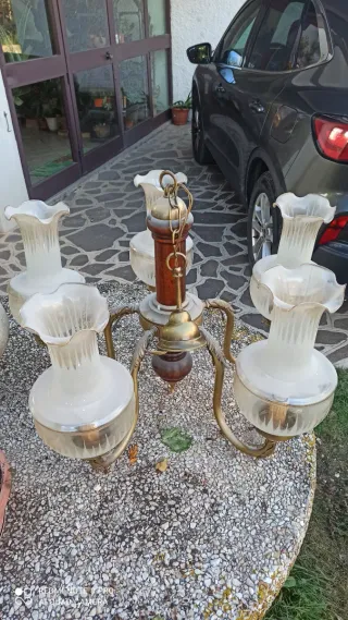 Lampadario vintage vetro e metallo