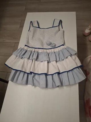 Vestido fiesta niña blanco y azul