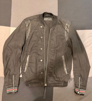 Chaqueta Bomber Replay Negra Tejana