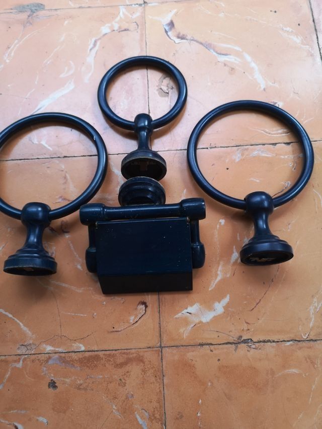 Juego Accesorios Baño Metal y Madera