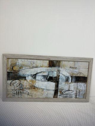 Quadro Abstrato Madeira Bege e cinzento 