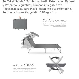 Set 2 Tumbonas Plegables Gris TecTake