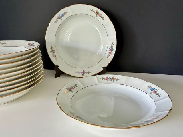 🇫🇷 Placas Profundas Florais Limoges 12 Douradas