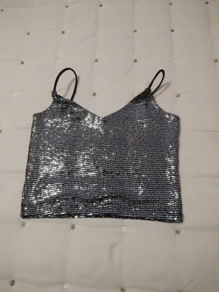 Top lentejuelas negro y plateado