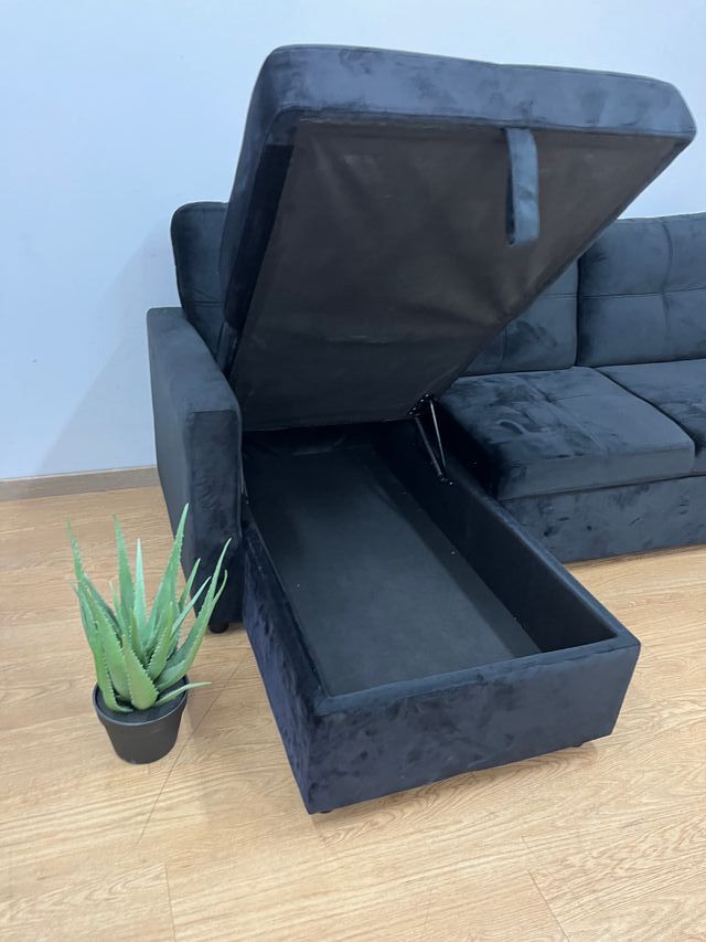 Sofá Cama Chaise Longue con Arcón Negro