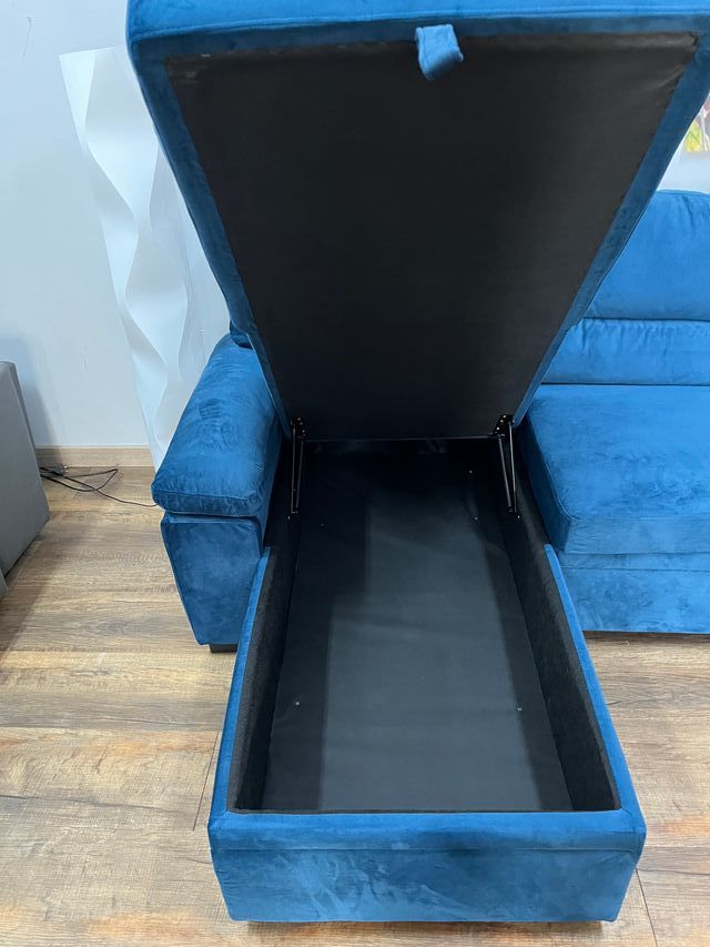Sofá Cama Chaise Longue Azul con Arcón