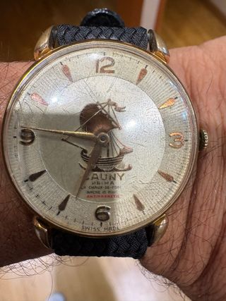 Reloj Cauny Prima Carabela chapado oro. Años 50