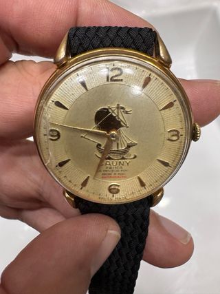 Reloj Cauny Prima Carabela chapado oro. Años 50
