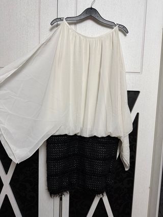 Vestido cóctel blanco y negro