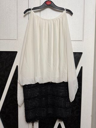 Vestido cóctel blanco y negro