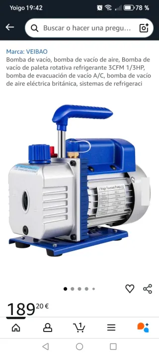 Bomba de vacío VEIBAO 3CFM 1/3HP