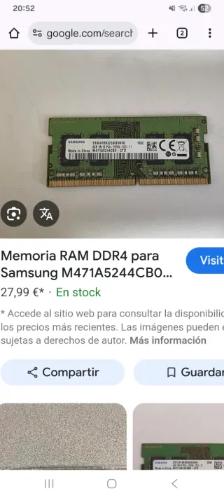 2x Tarjetas RAM Samsung 4GB DDR4