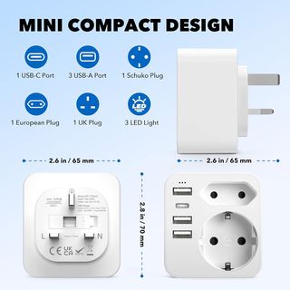 Adaptador Enchufe Europeo a UK 6 en 1