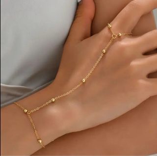 Elegante pulsera esclava dorada cadena y bolitas!!