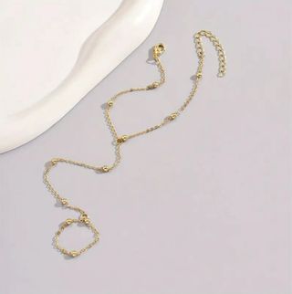 Elegante pulsera esclava dorada cadena y bolitas!!