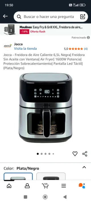 Freidora Aire Jocca 6.5L Negra/Plata