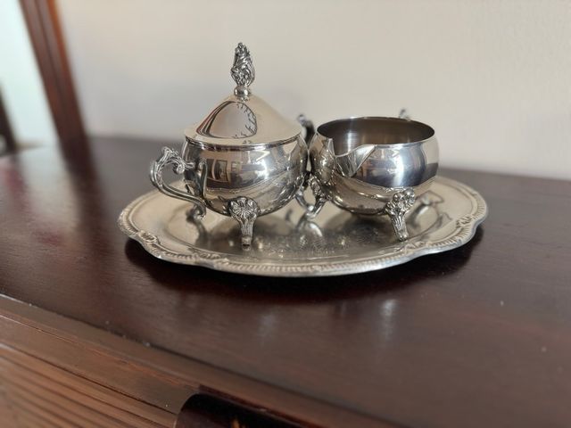 Bandeja azucarero y cremera metal