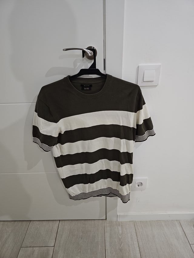 Camiseta Massimo Dutti Rayas Verde y Blanca