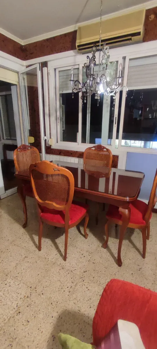 Mesa Comedor Madera Extensible + 4 Sillas Ratán