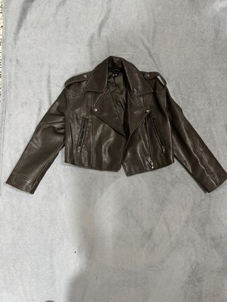 Cazadora Cuero Marrón Zara Mujer Talla S