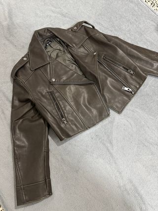 Cazadora Cuero Marrón Zara Mujer Talla S