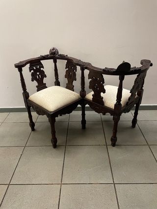 Sofá y sillones vintage madera y tela