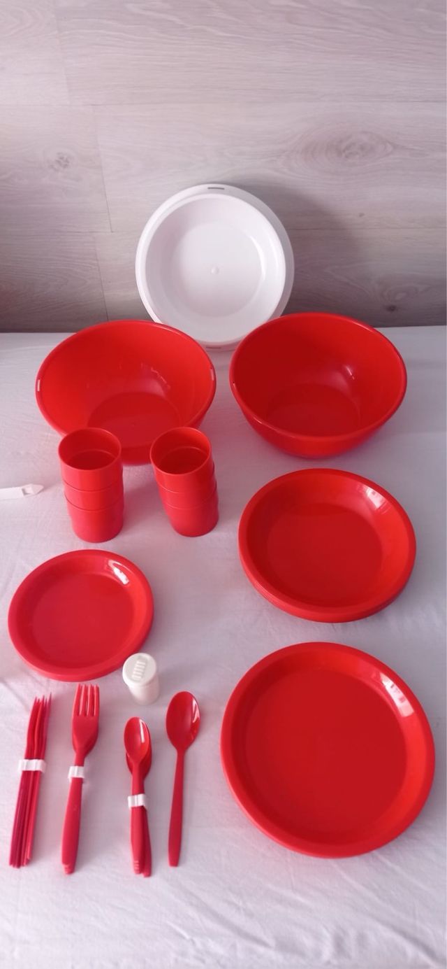Set Camping Rodex Utensilios Plástico Rojo