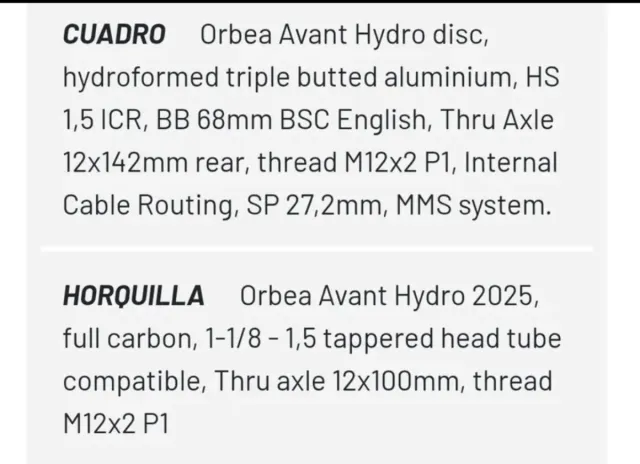 Cuadro Orbea Avant 2025