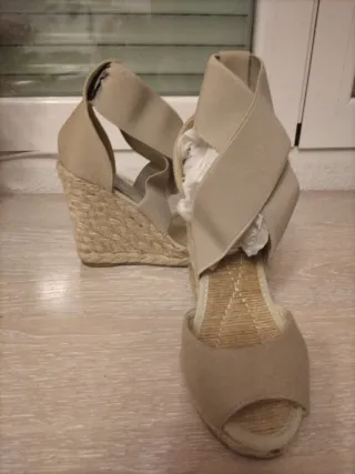 Alpargatas cuña beige mujer yute loneta