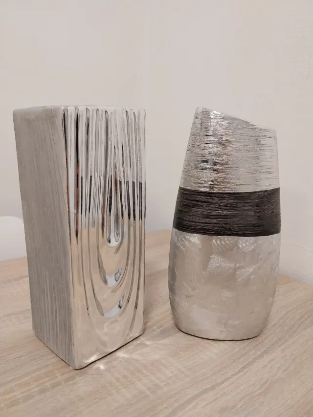 Juego 2 Jarrones Cerámica Negro/Plata