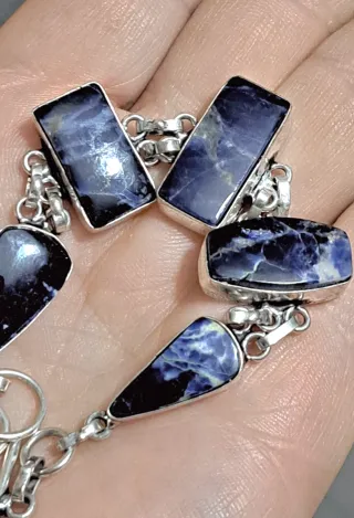 Bracciale 925 con 5  pietre Sodalite blu lucidata