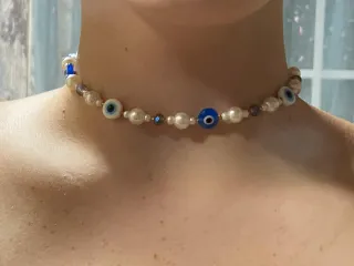 Collar Ojo Turco y Perlas Artesanal