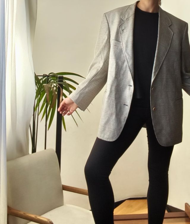 Chaqueta blazer cuadros gris y blanco
