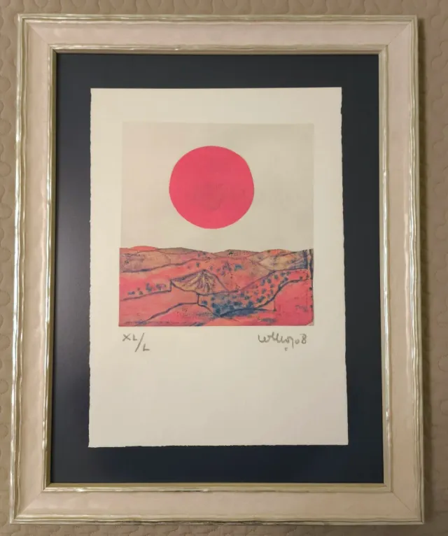 Litografía Sol rojo sobre paisaje - Andrés Coello