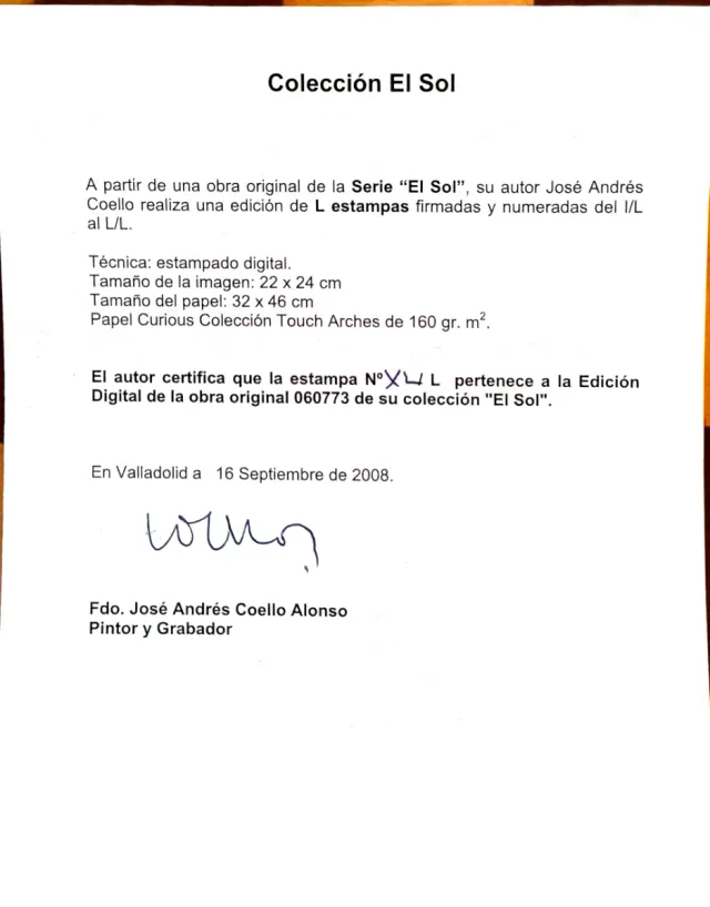 Litografía Sol rojo sobre paisaje - Andrés Coello