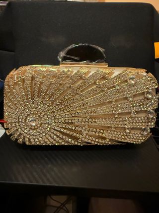 Bolso Clutch Dorado Pedrería